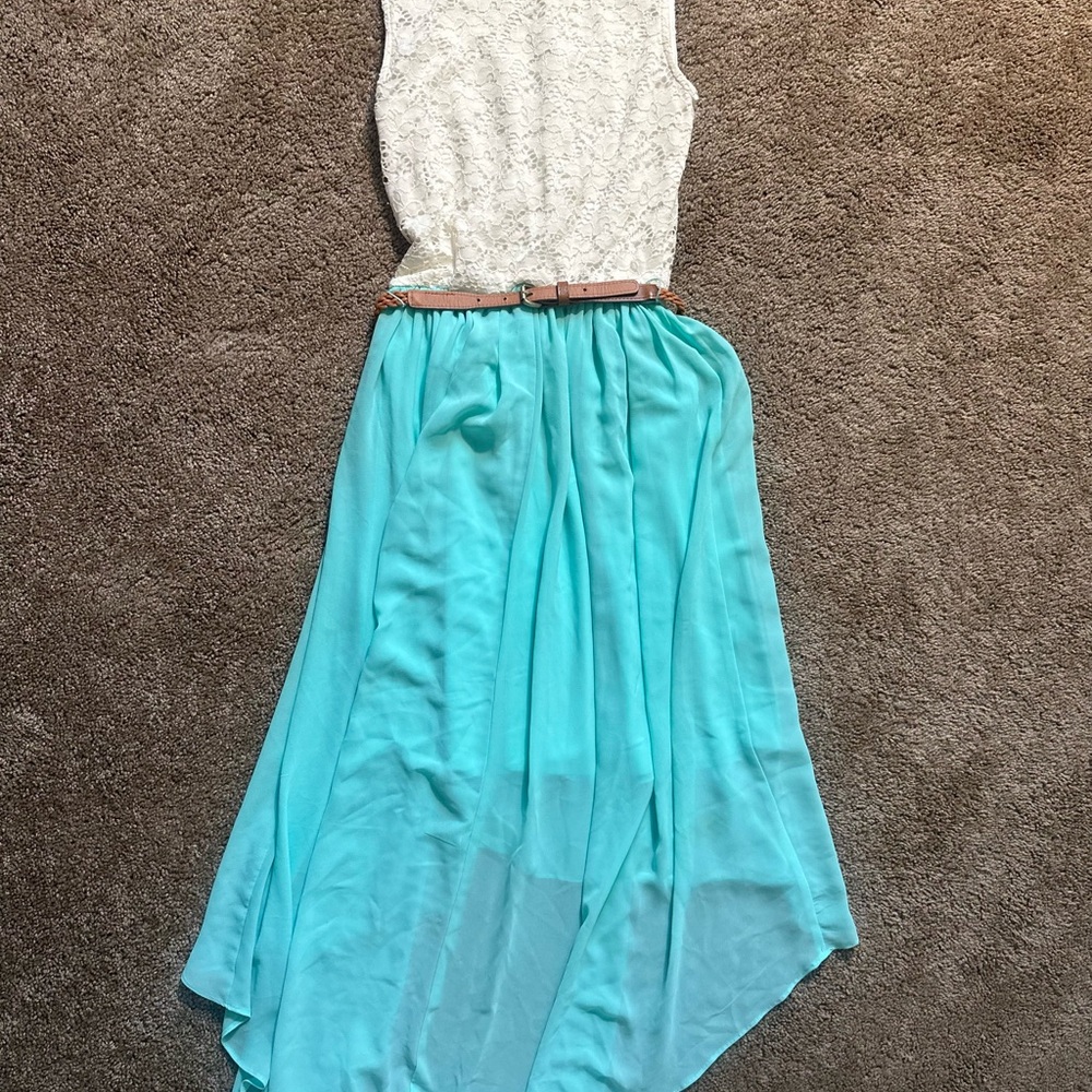 Maurices White Lace Top with Aqua Skirt Dress